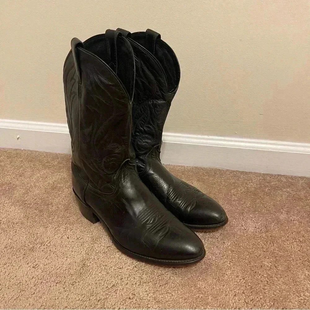 Laredo Western Boots Mens Hawk Stitched Snip Toe 11 1/2 Black 7020 - Picture 3 of 16
